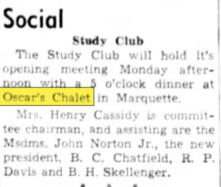Oscars Chalet - Jul 17 1955 Article (newer photo)
